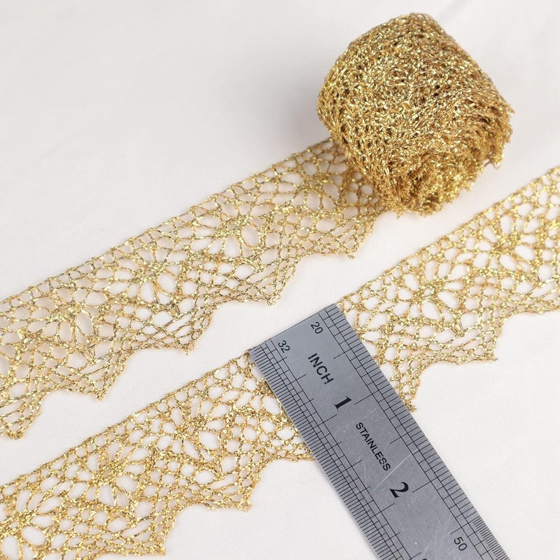 AIETSYEI Gold Lace Trim 10 Yards Vintage Crochet Ribbon Craft Gold Lace for Sewing, Gift Package Wrapping, Bridal Wedding Decoration, Scrapbooking Supplies - Image 2